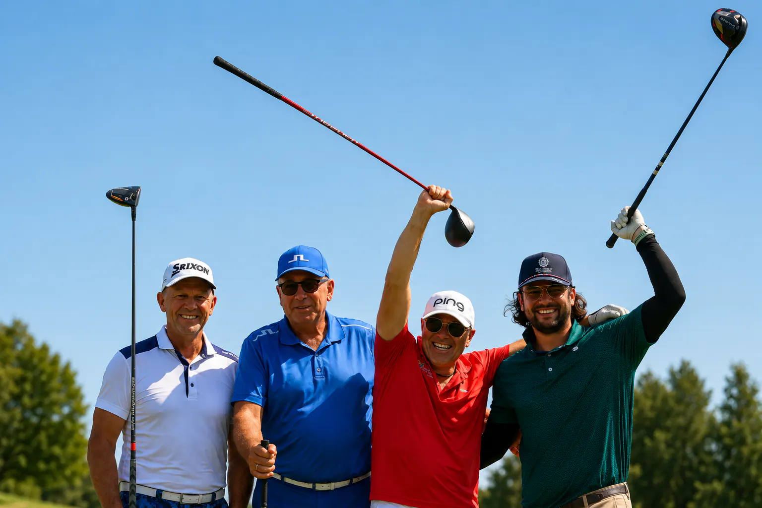 Quatre golfeurs célébrant ensemble à Binowo Park