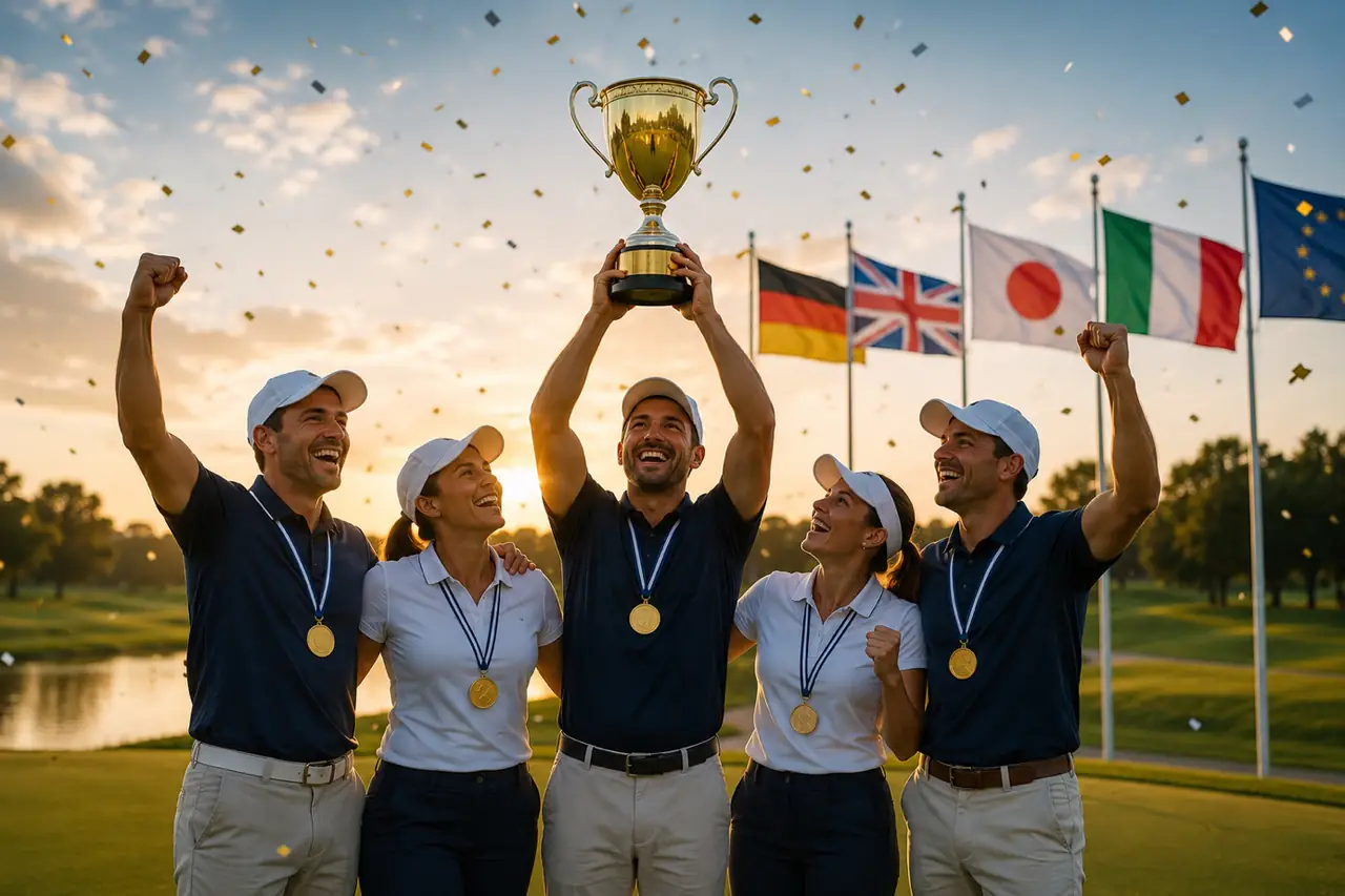 International Nation Cup team celebrating with the trophy