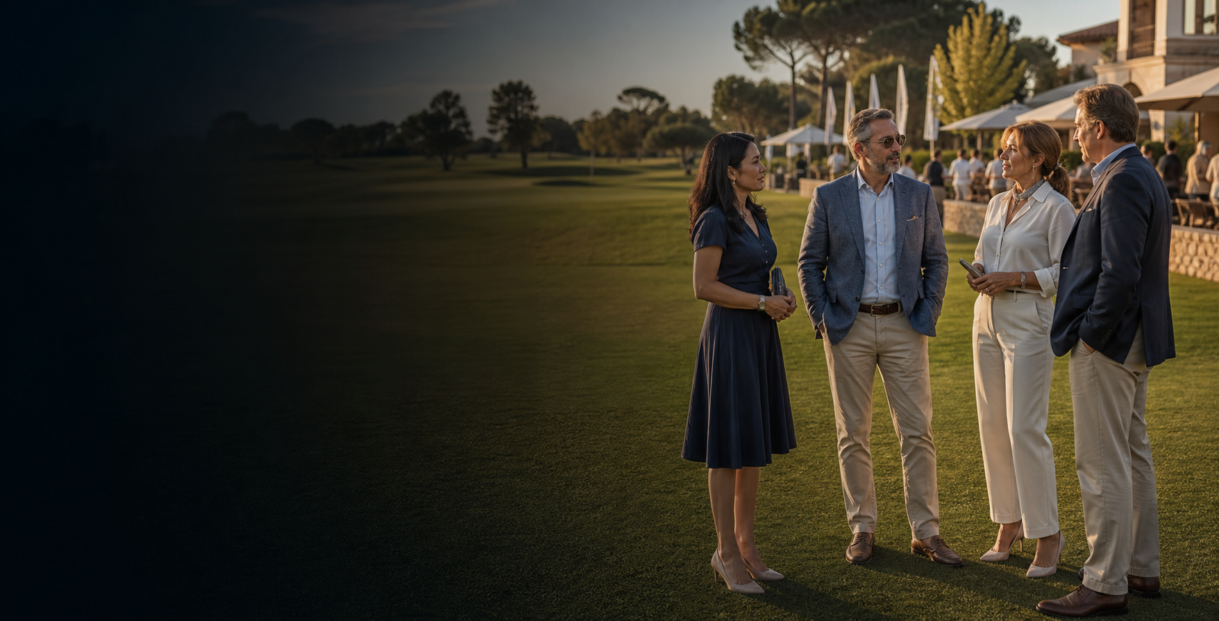 Des invités internationaux échangent lors d’un événement de golf EWNS
