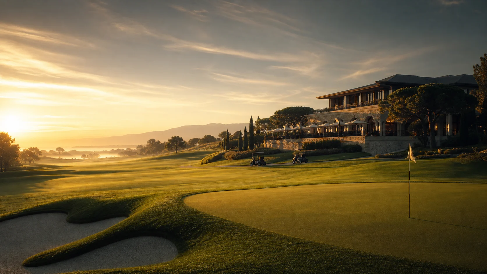 Parcours de golf à l’heure dorée