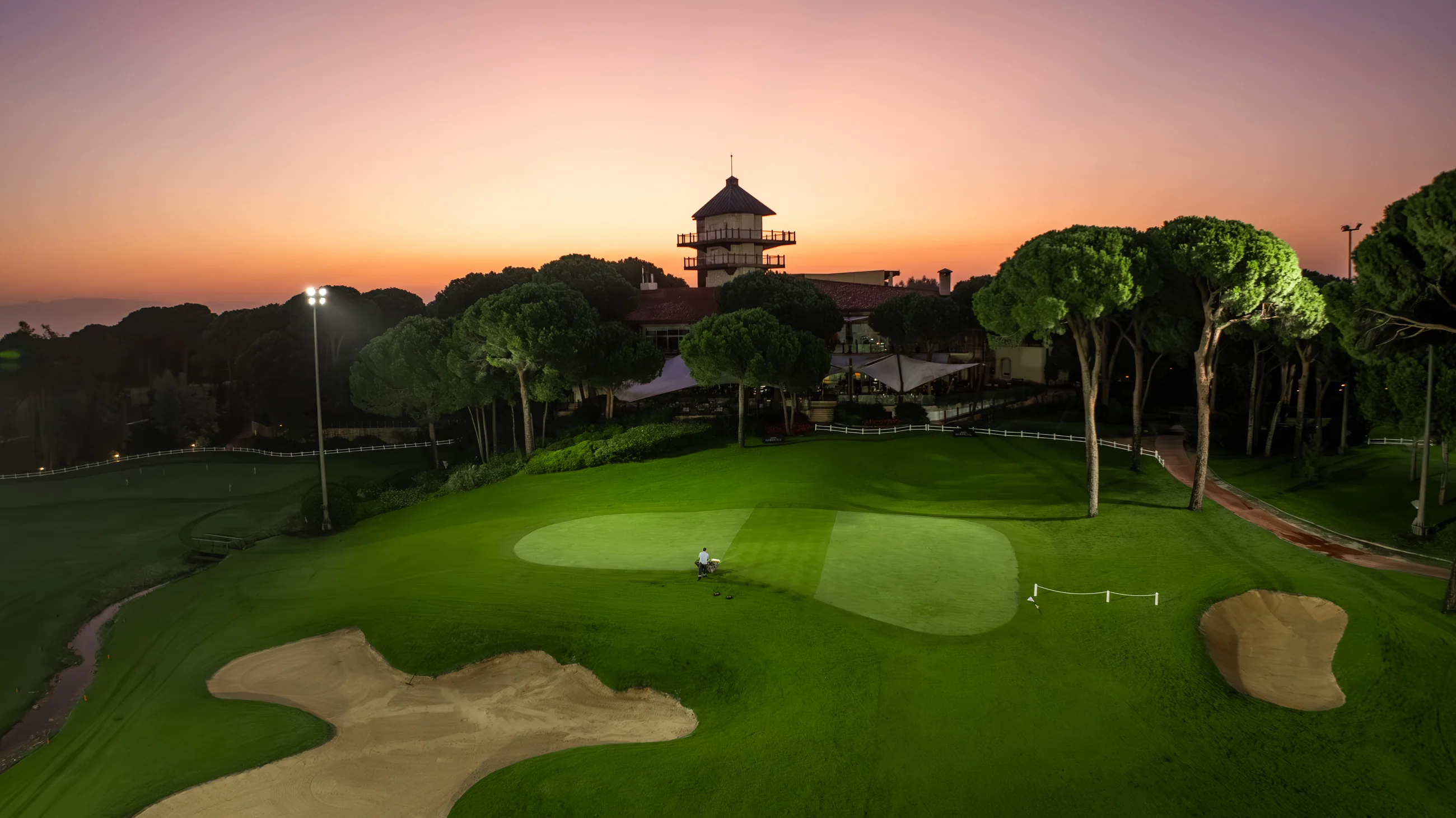 Golf destination at sunset
