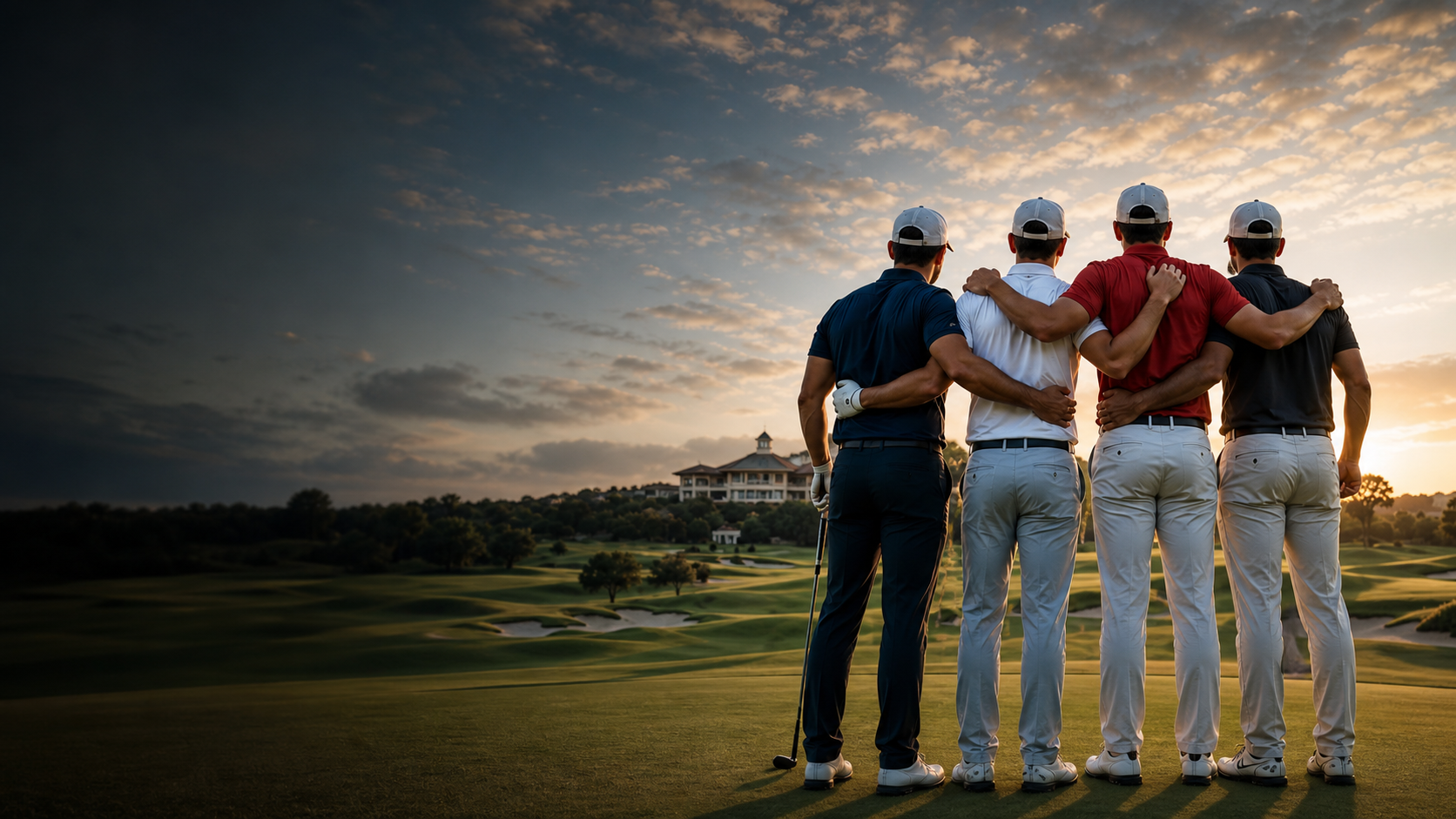 Quatre golfeurs de club réunis sur un parcours international