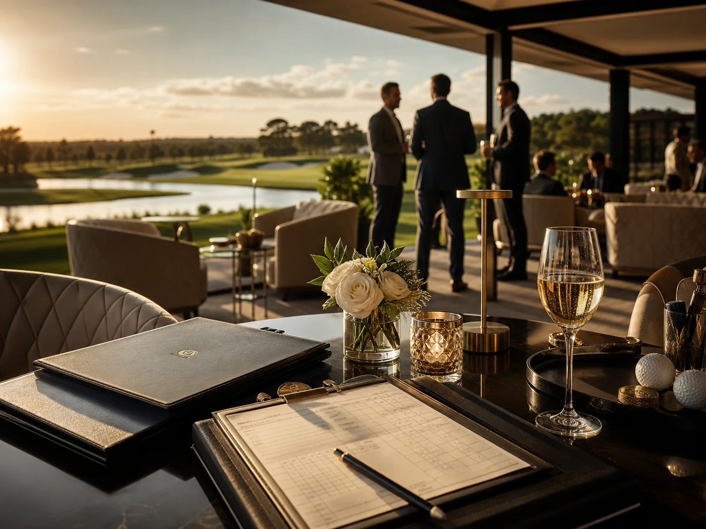 Executive golf hospitality terrace overlooking a course